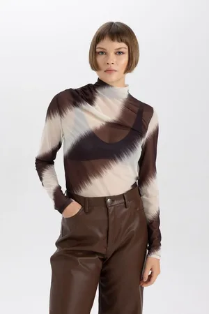DeFacto Slim Fit Turtleneck Tie-Dye Long Sleeve Tulle T-Shirt