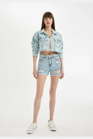 DeFacto High Waist Ripped Detailed Jean Shorts
