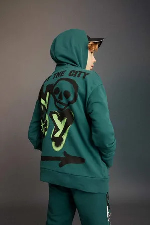 DeFacto Boy Oversize Wide Pattern Back Printed Hooded Sweatshirt