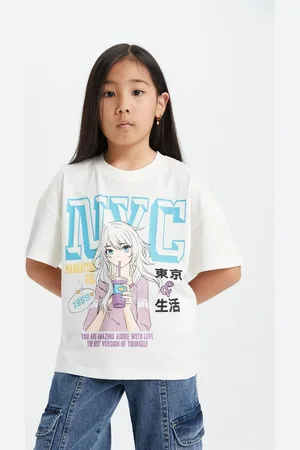 DeFacto Girls Oversize Wide Fit Crew Neck Printed Short Sleeve T-Shirt