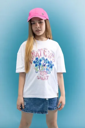 DeFacto Girls Oversize Fit Crew Neck 3d Printed Short Sleeve T-Shirt