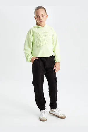 DeFacto Girls Black Cargo Pocket Elastic Waist Jogger Sweatpants