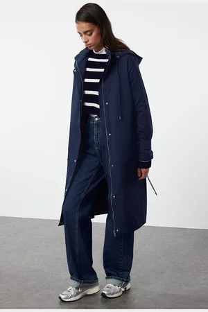Trendyol Navy Blue Fiber-lined Oversize Thick Trench Coat