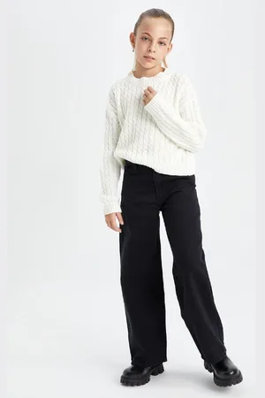 DeFacto Girls Wide Leg Wide Leg Cotton Pocket Black Trousers
