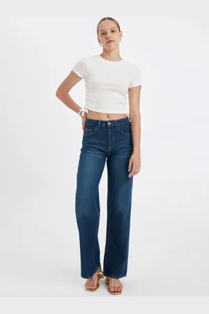 DeFacto Straight Wide High Waist Long Jean Washed Trousers