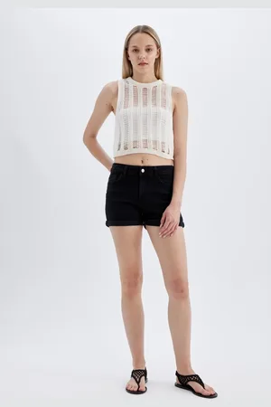 DeFacto High Waist Fold-Ankle Jean Shorts