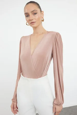 Trendyol Mink Shiny Surface and Soft Textured Padded Double Breasted Closure Flexible Knitted Body