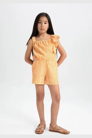 DeFacto Girl 2-Piece Set Crinkle Strap Plaid Blouse Shorts