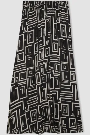 DeFacto Pleated Patterned Satin Maxi Skirt
