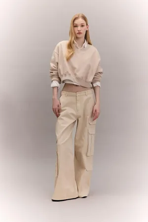 DeFacto Cool Wide Leg Wide Leg Trousers Gabardine Fabric Cargo Pocket Basic Plain