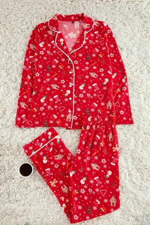 Trendyol Red Soft Feeling Christmas Themed Knitted Pajama Set