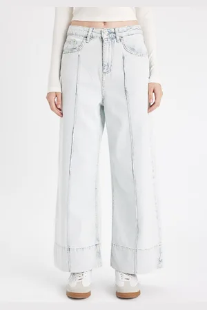 DeFacto Short Wide Leg High Waist Ankle Length Jean Washed Trousers
