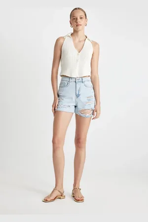 DeFacto Mom Fit High Waist Cutaway Jean Shorts