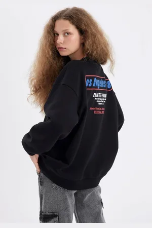 DeFacto Oversize Fit Wide Mold Crew Neck Back Printed Thick Sweatshirt