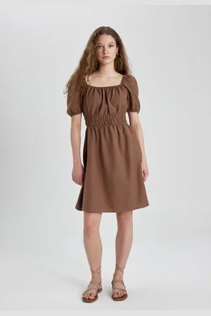 DeFacto Square Neck Linen Short Sleeve Mini Dress