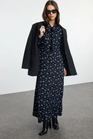 Trendyol Black Floral Woven Shirt Dress