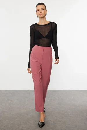 Trendyol Dark Rose Cigarette Skinny Leg Waist Seam Detailed Woven Fabric Trousers