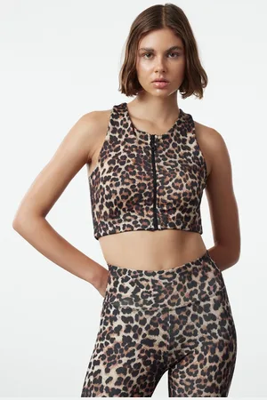Trendyol Multicolored Leopard Patterned Zipper Detailed Support/Shaping Knitted Sports Bra
