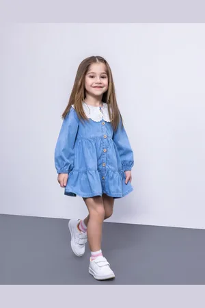 DeFacto Baby Girl Wide Lace Collar Long Sleeve Jean Dress