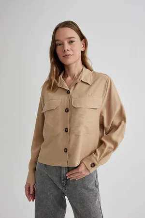 DeFacto Crop Twill Long Sleeve Shirt
