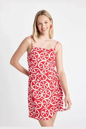 DeFacto Strappy Ethnic Patterned Linen Strappy Mini Dress