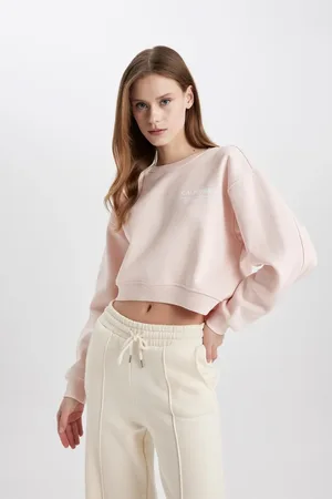 DeFacto Boxy Fit Crew Neck Printed Thick Fabric Crop Sweatshirt
