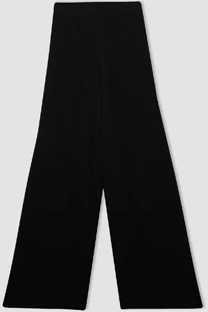 DeFacto Relax Fit Knitted Trousers Elastic Waist Basic Plain Wide Leg