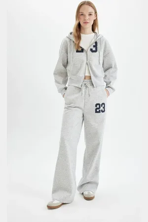 DeFacto Cool Wide Leg Wide Leg Sweatpants with Waist Tie Printed Thick