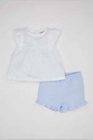 DeFacto Baby Girl Short Sleeve Flaming Poplin Blouse Shorts 2-Piece Set