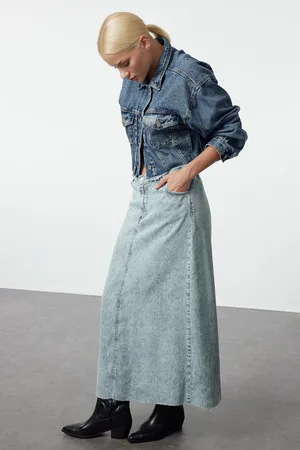 Trendyol Blue Premium 100% Tencel ™ Maxi Denim Skirt