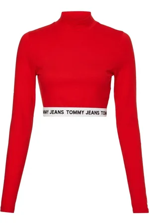 Tommy Hilfiger Tommy Jeans Top - TJW CROP LOGO WAISTBAND LS red