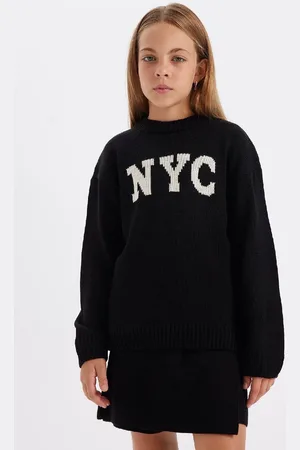 DeFacto Girl Oversize Wide Pattern Crew Neck Printed Patterned Knitwear Sweater