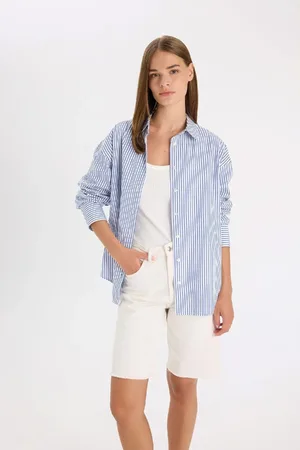 DeFacto Oversize Wide Fit Striped Poplin Long Sleeve Shirt