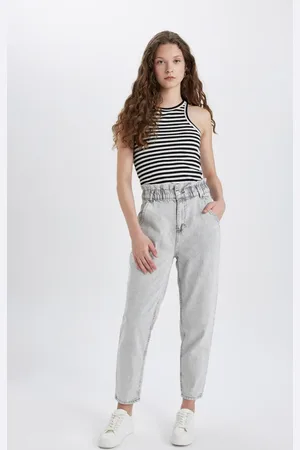 DeFacto Paperbag High Waist Lightweight Straight Leg Ankle Length Jeans