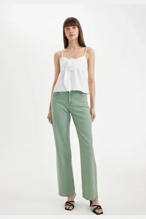 DeFacto Straight Wide High Waist Long Jean Washed Trousers