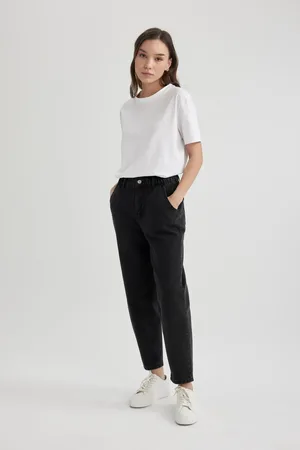 DeFacto Paperbag High Waist Light Straight Leg Ankle Length Jean Trousers