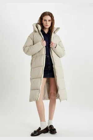 DeFacto Water Repellent Regular Fit Hooded Zippered Pocket Long Coat Parka