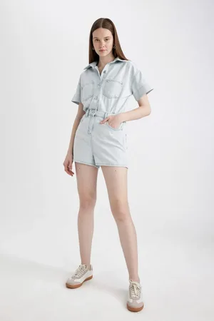 DeFacto Short Sleeve Mini Jean Jumpsuit