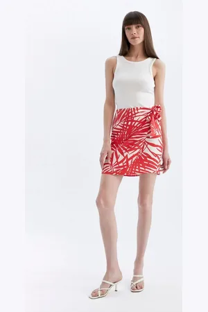 DeFacto Patterned Normal Waist Linen Blend Mini Skirt