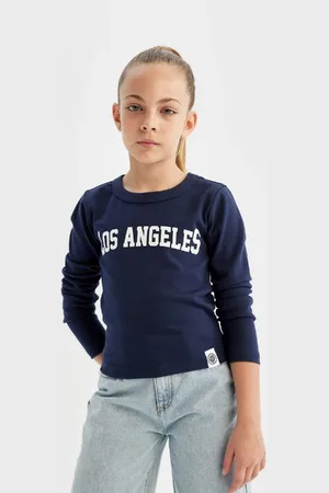 DeFacto Girls Crew Neck Text Printed Ribbed Camisole Long Sleeve School T-Shirt