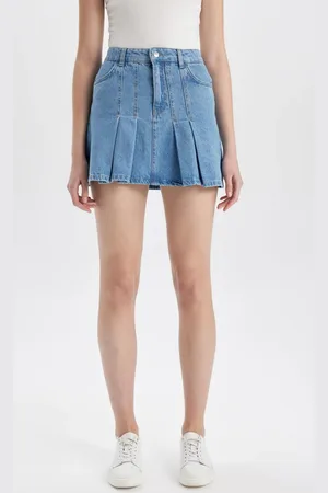 DeFacto Fashion Fit Pleated Jean Mini Skirt