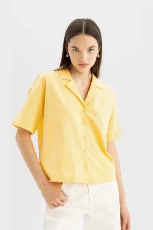DeFacto Coool Oversize Wide Pattern Pajama Collar Flamed Cotton Short Sleeve Shirt