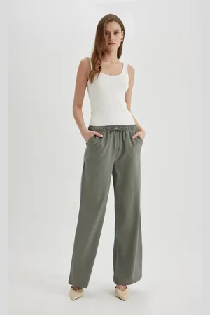 DeFacto Pants Wide Leg Wide Leg High Waist Pocket Lace Up Basic Plain Standard Length