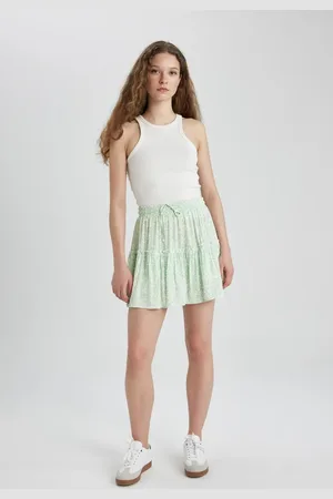 DeFacto Floral Crinkle Viscose Mini Shorts Skirt