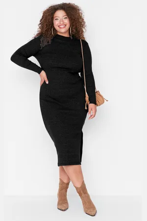 Trendyol Curve Black Camisole Knitted Plus Size Dress