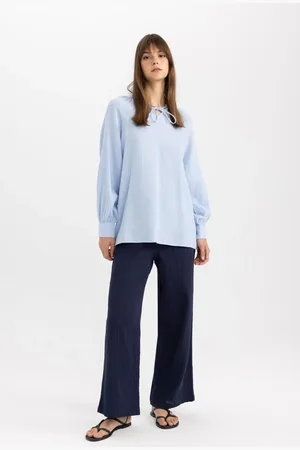DeFacto Wide Leg Wide Leg Elastic Waist Basic Plain Muslin Trousers