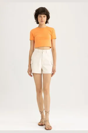 DeFacto Mom Fit High Waist White Jeans 100% Cotton Shorts