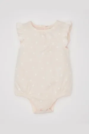 DeFacto Baby Girl Newborn Crew Neck Polka Dot Combed Cotton Short Sleeve Snap-On Body
