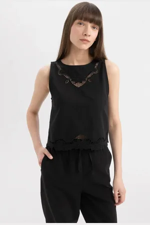 DeFacto Regular Fit Round Neck Linen Blend Sleeveless Blouse