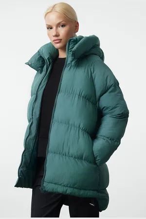 Trendyol Green Oversize Molded Hooded Water Repellent Winter Puffer Jacket